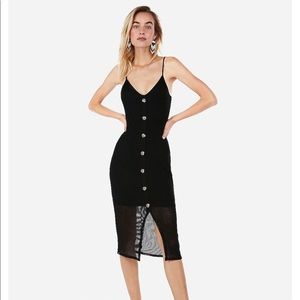 Ribbed Button Front Midi Dress in Black